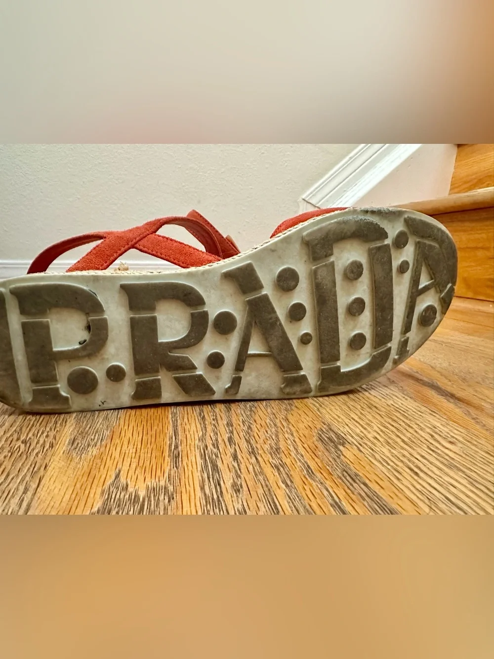 Prada suede espadrille sandals in orange with a platform sole